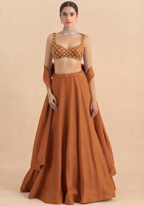 Dusty Orange Handwork Lehenga Set