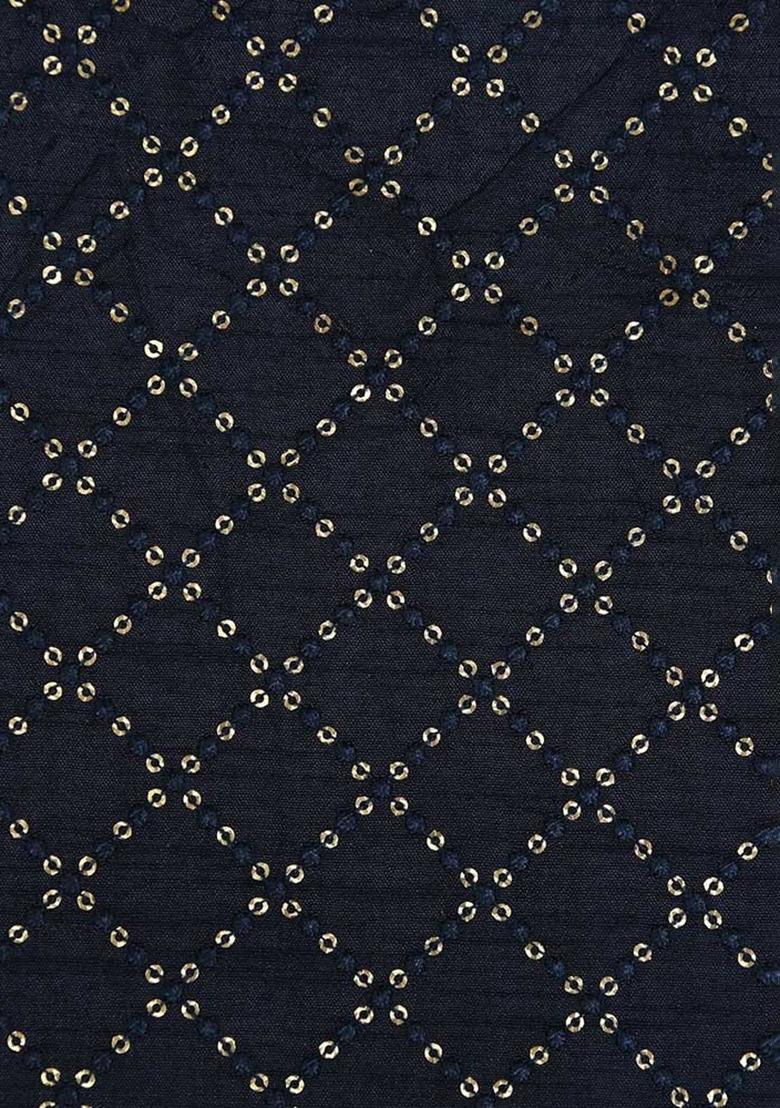 Navy Blue Embroidered Sequins Viscose Sharara Set - Indya