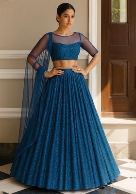 Blue Embellished Georgette Lehenga Set