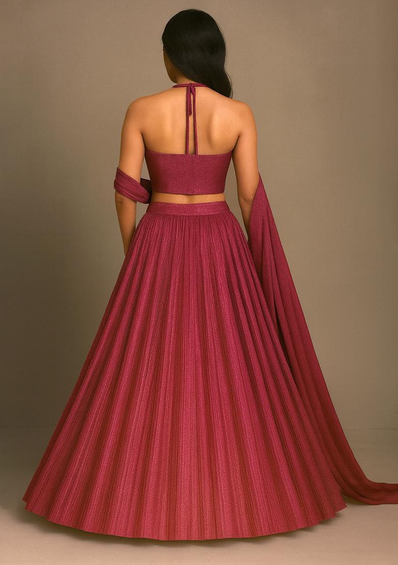 Pink Foli Print Knit Lehenga Set - Indya
