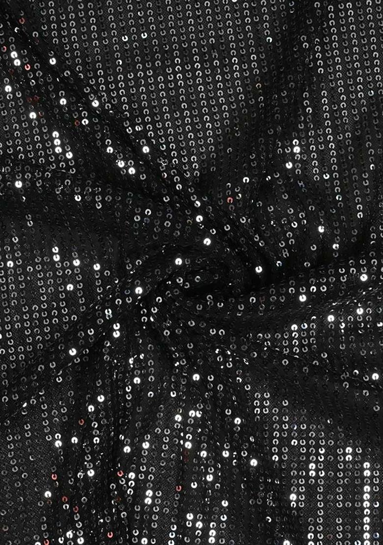 Black Sequin Work Net Pre Draped Saree Set - Indya