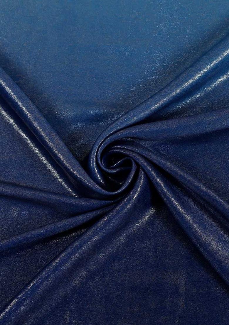 Royal Blue Ombre Shaded With Foil Print Milano Satin Pre Draped Saree Set - Indya