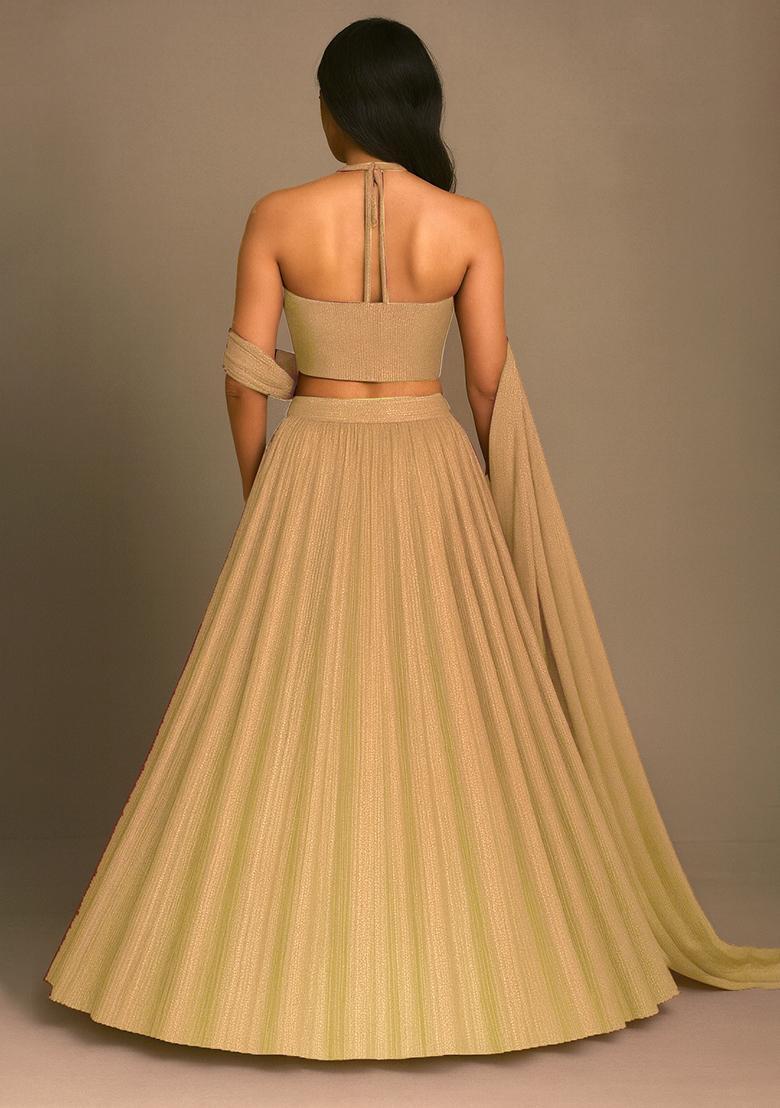 Golden Foil Printed Knit Lehenga Set - Indya