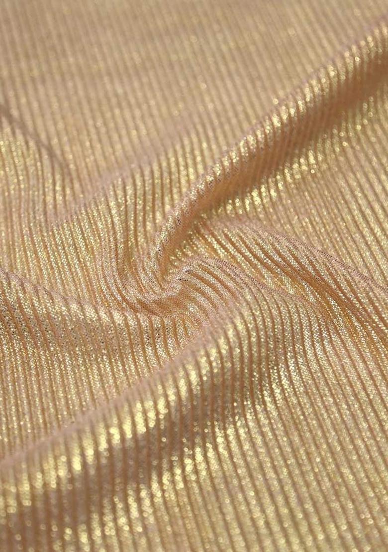 Golden Foil Printed Knit Pre Draped Saree Set - Indya