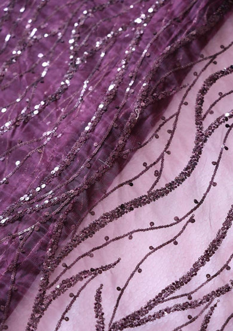 Purple Embellished Net Pre Draped Saree Set - Indya
