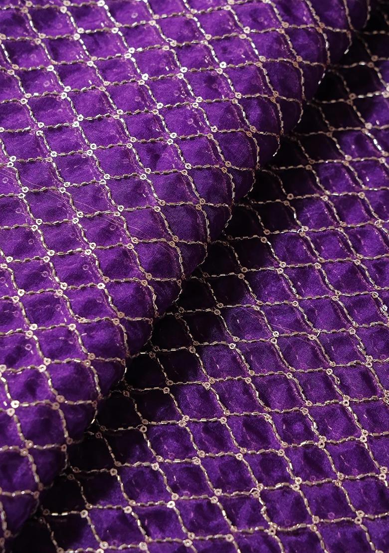 Purple Embroidered Organza Pre Draped Saree Set - Indya