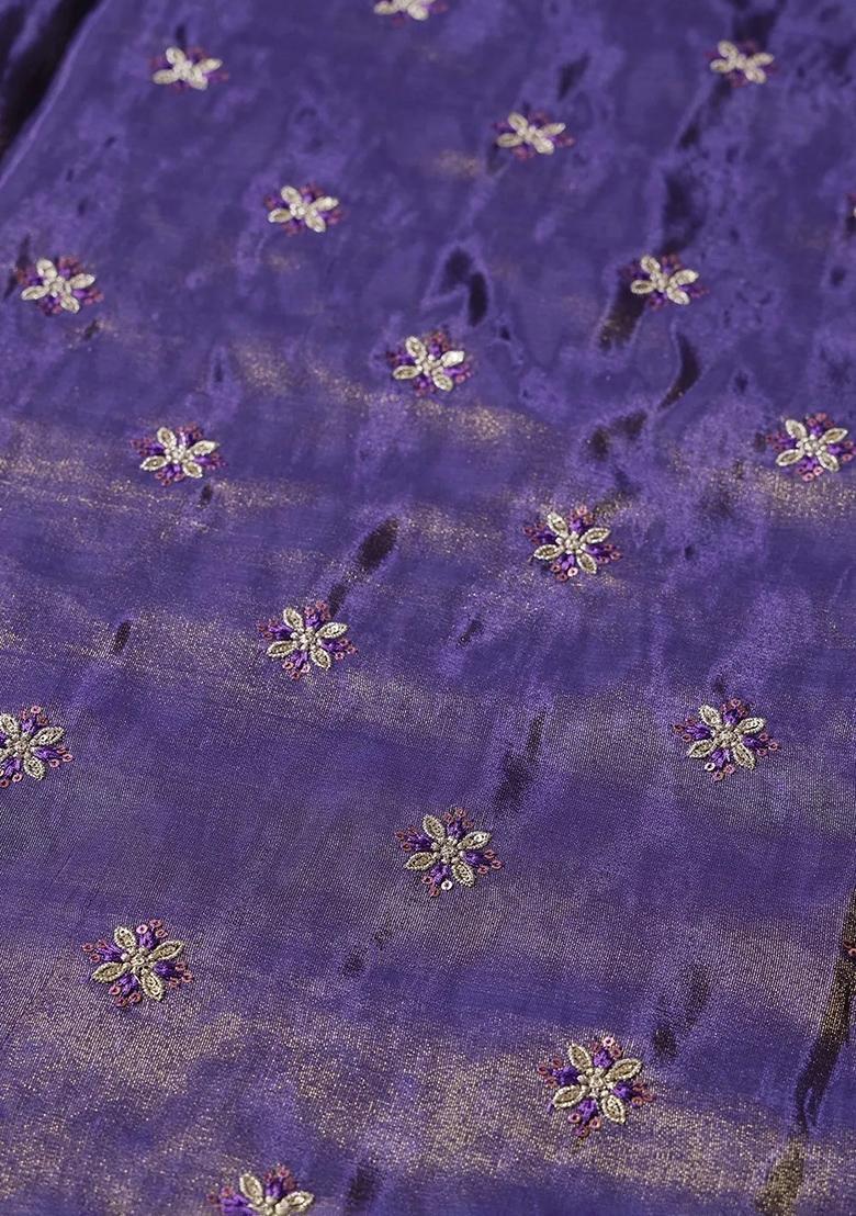 Purple Embroidered Tissue Lehenga Set - Indya