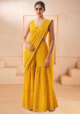 Yellow Embroidered Georgette Fusion Set