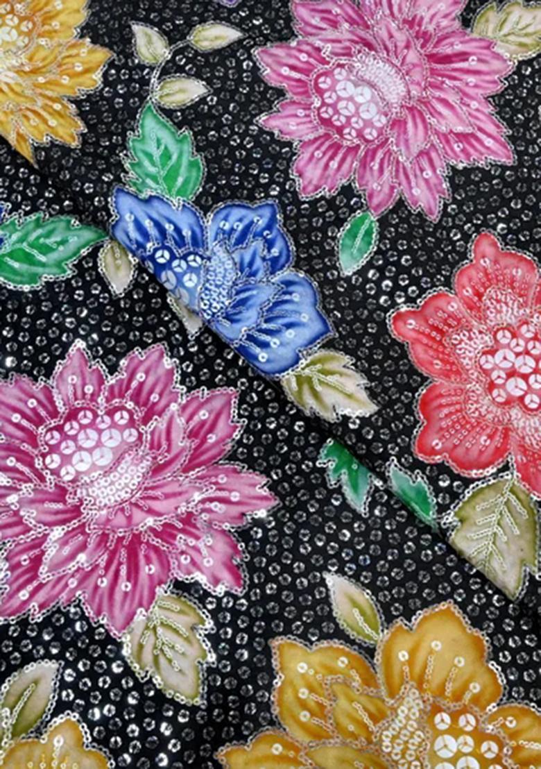 Black Floral Print Crepe Sharara Set - Indya