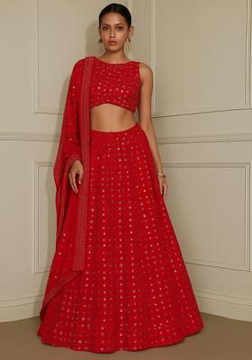 Pink Embroidered Georgette Lehenga Set