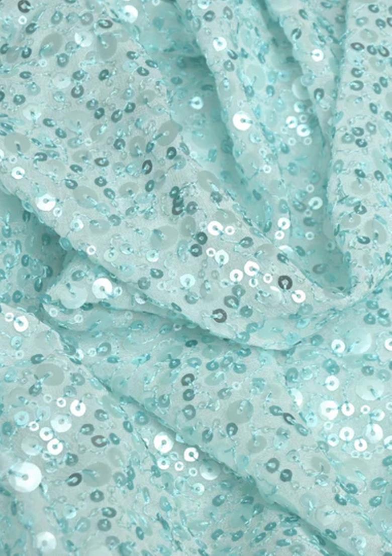 Powder Blue Embroidered Georgette Lehenga Set - Indya