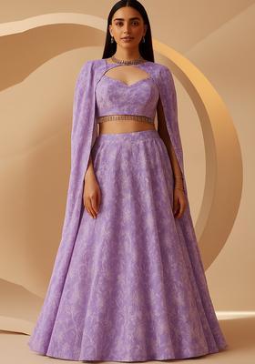Purple Embroidered Georgette Lehenga Set