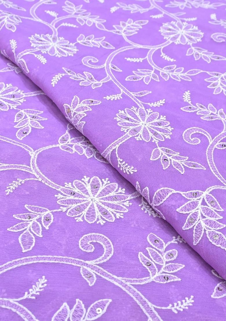 Purple Embroidered Georgette Lehenga Set - Indya