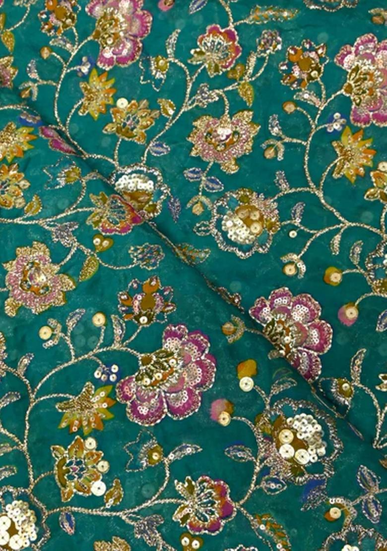 Green Embroidered Organza Lehenga Set - Indya