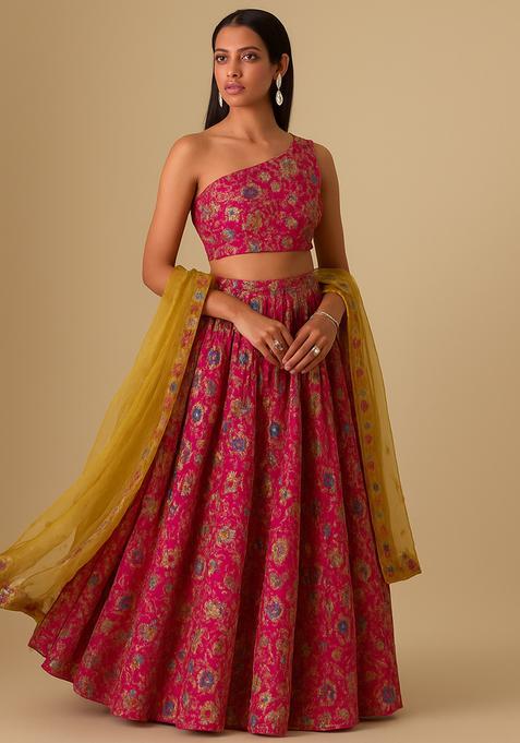 Pink Embroidered Organza Lehenga Set