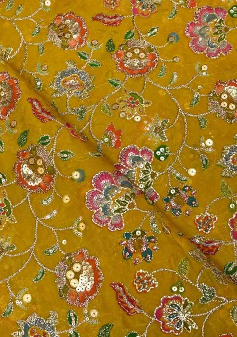 Yellow Embroidered Organza Lehenga Set - Indya
