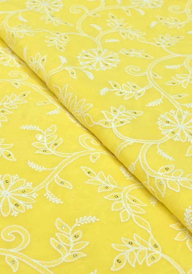 Yellow Embroidered Georgette Pre Draped Saree Set - Indya