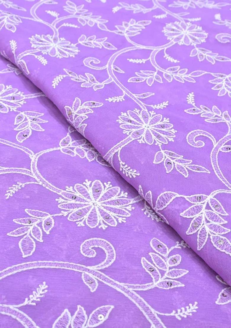 Purple Embroidered Georgette Pre Draped Saree Set - Indya