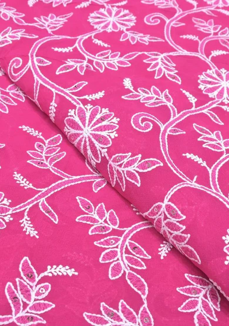 Pink Embroidered Georgette Pre Draped Saree Set - Indya