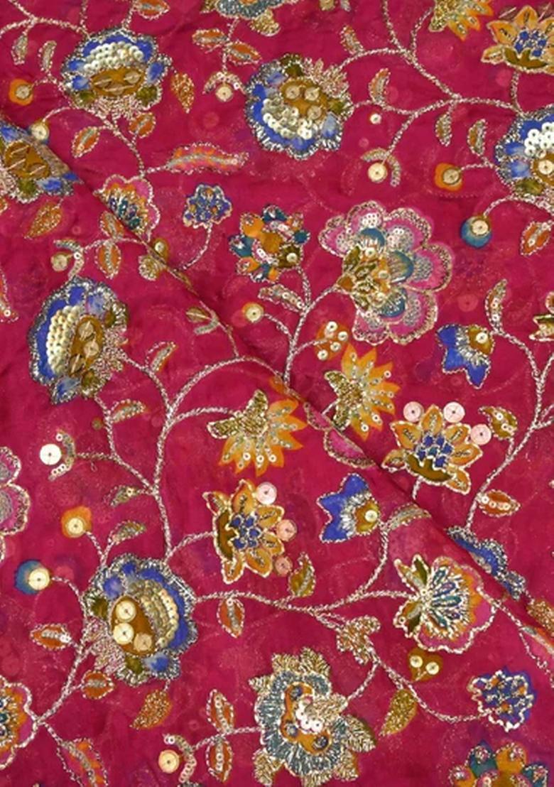 Pink Embroidered Organza Pre Draped Saree Set - Indya