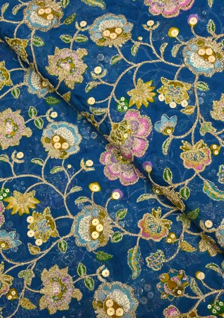 Blue Embroidered Organza Pre Draped Saree Set - Indya