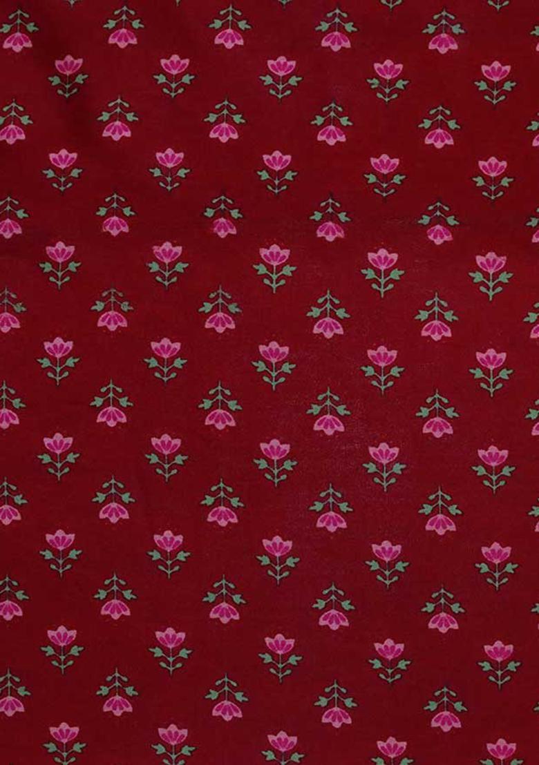 Maroon Printed Chanderi Fusion Set - Indya