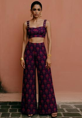 Purple Printed Chanderi Fusion Set