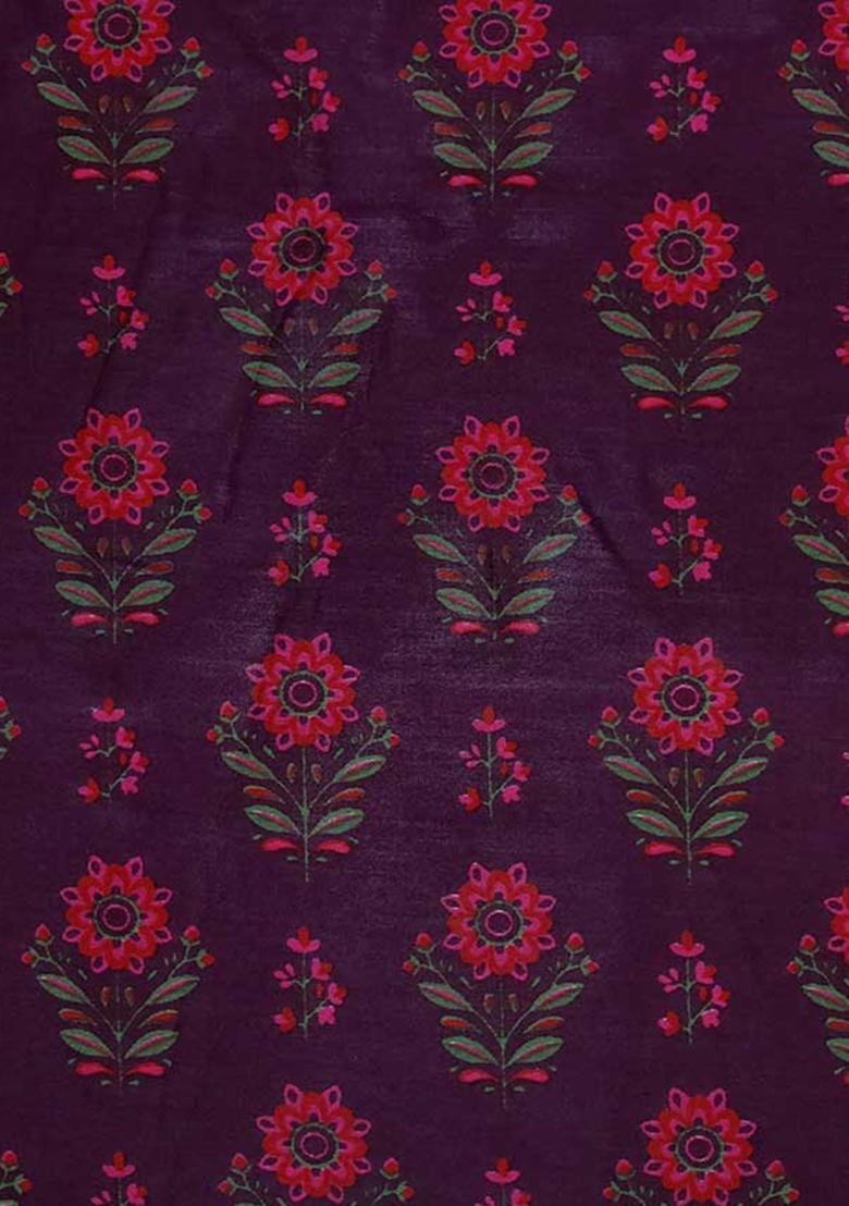 Purple Printed Chanderi Fusion Set - Indya