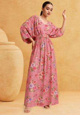 Pink Printed Satin Fusion Set