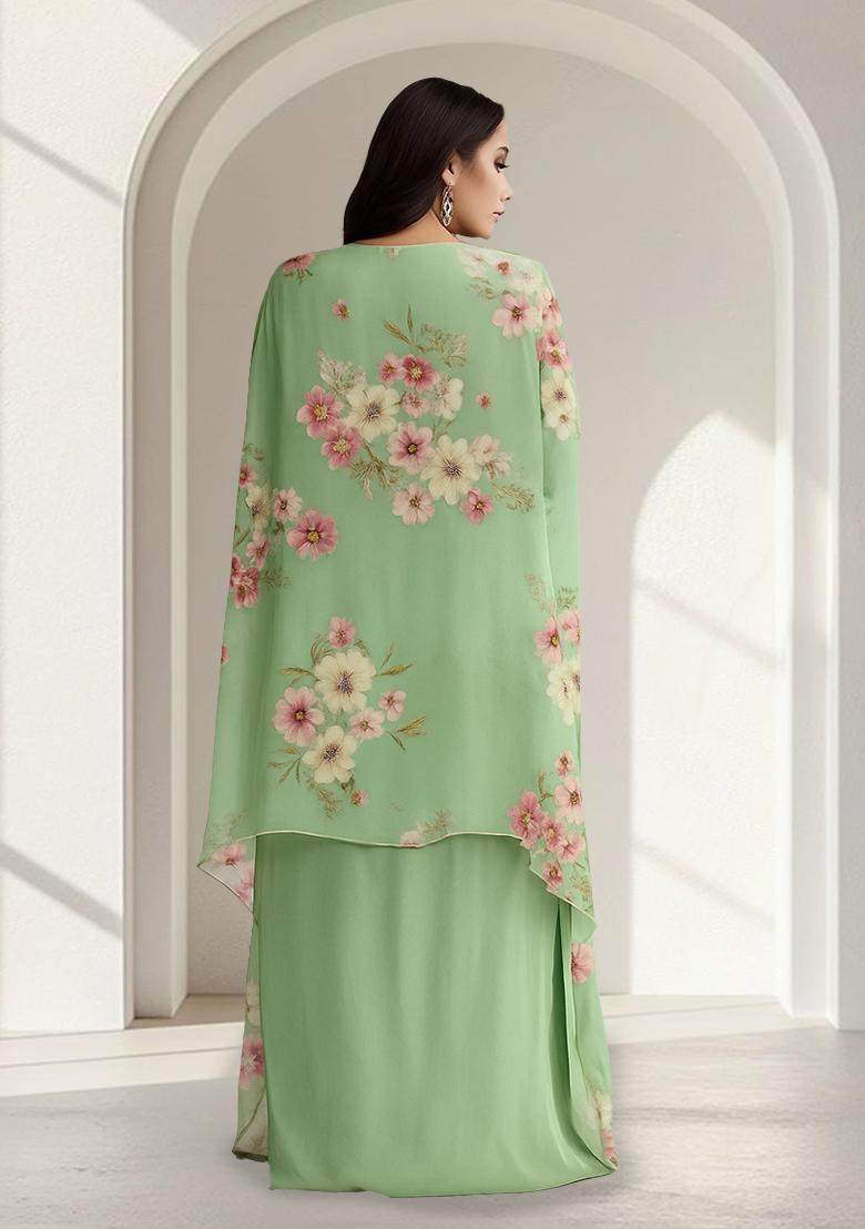 Green Printed Satin Fusion Set - Indya