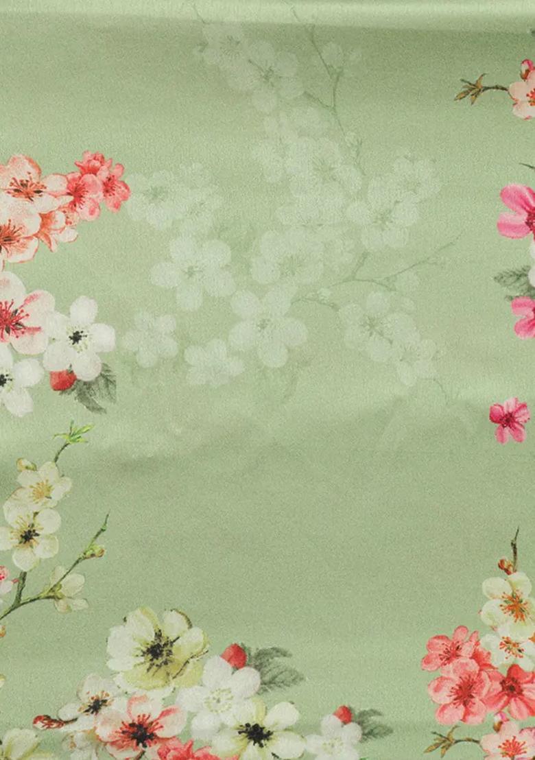 Green Printed Satin Fusion Set - Indya