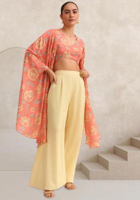 Peach Printed Satin Fusion Set