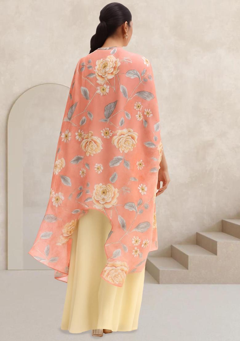 Peach Printed Satin Fusion Set - Indya