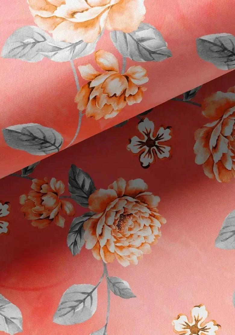 Peach Printed Satin Fusion Set - Indya