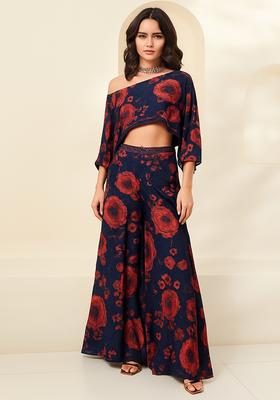 Blue Printed Chiffon Fusion Set