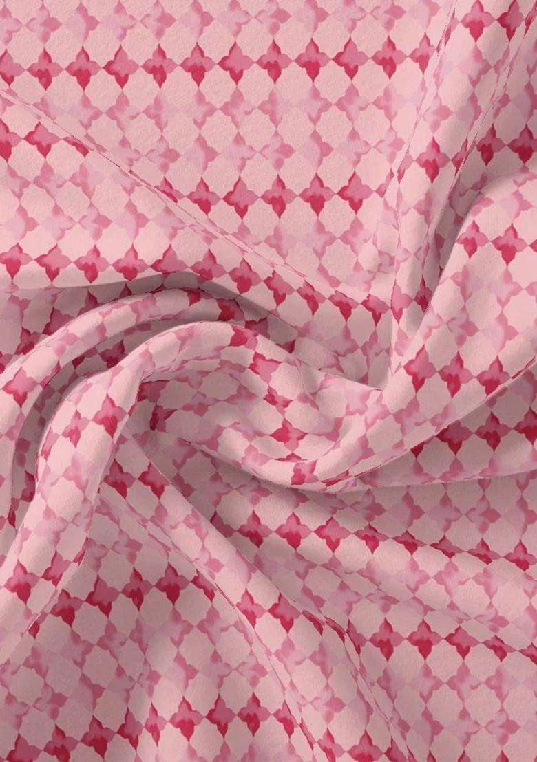 Pink Printed Chiffon Fusion Set - Indya