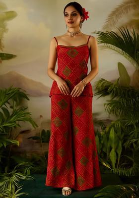 Green Bandhani Chiffon Co Ord Set