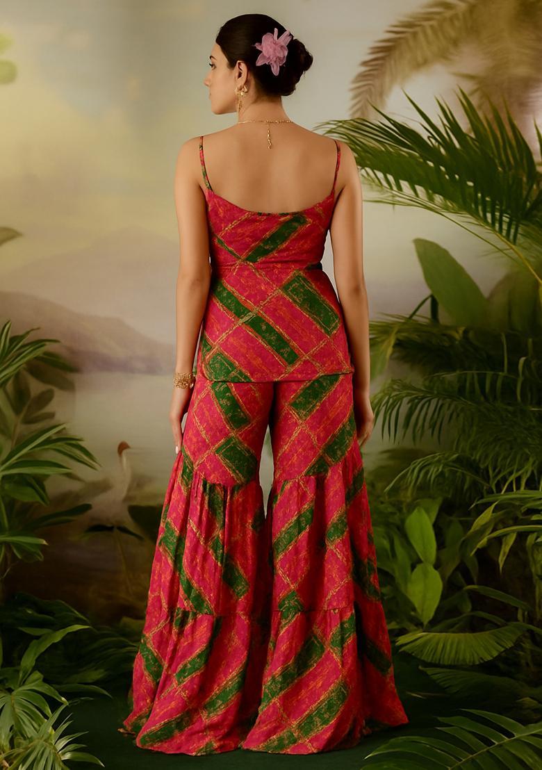 Green Bandhani Chiffon Co Ord Set - Indya