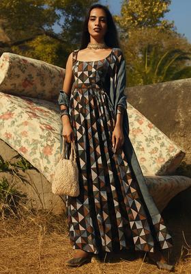 Multi Printed Chiffon Anarkali Set