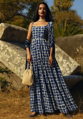 White Printed Chiffon Gown