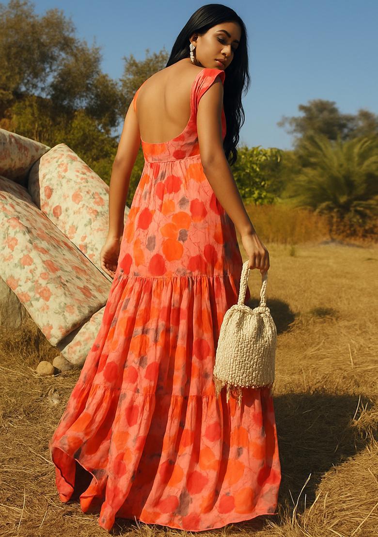 Multi Tie And Dye Chiffon Gown - Indya