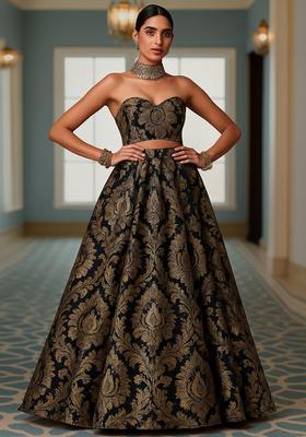 Black Jacquard Brocade Lehenga Set