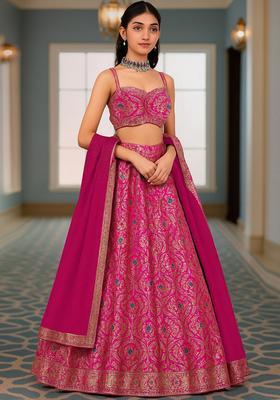 Fusion Pink Jacquard Brocade Lehenga Set