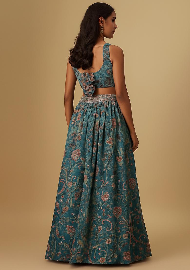 Multi Printed Viscose Lehenga Set - Indya