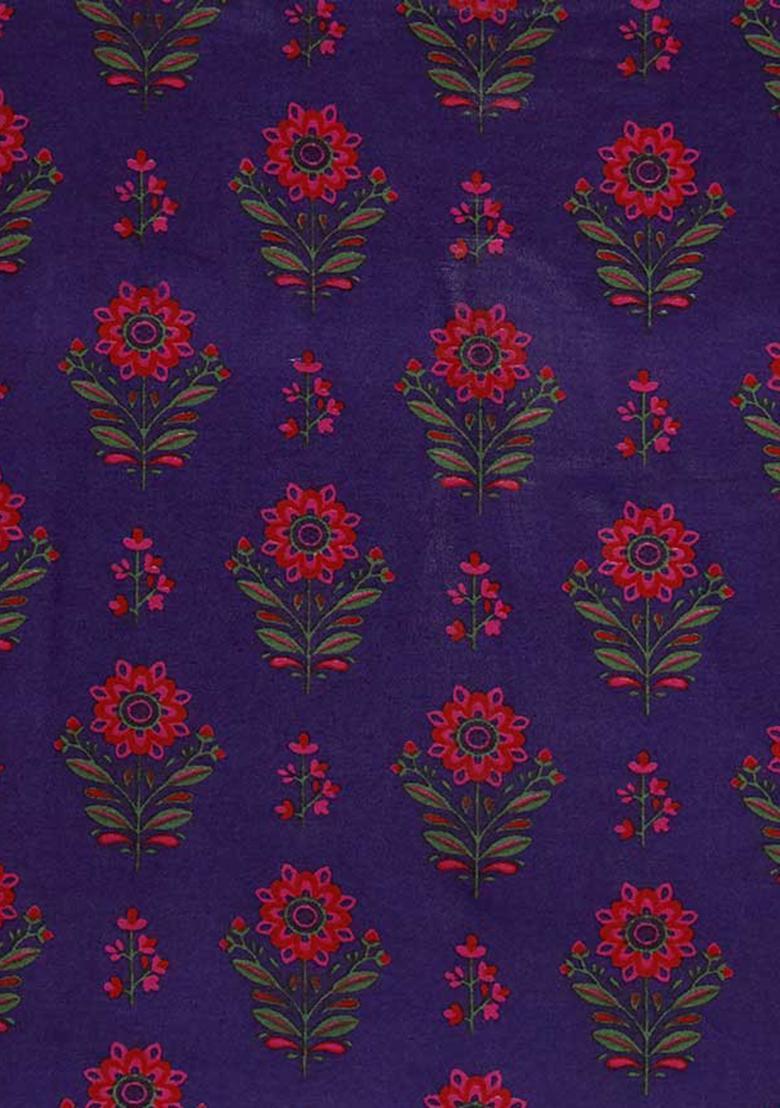 Purple Printed Chanderi Lehenga Set - Indya