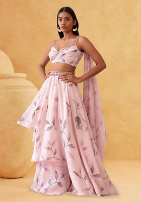 Pink Printed Satin Lehenga Set