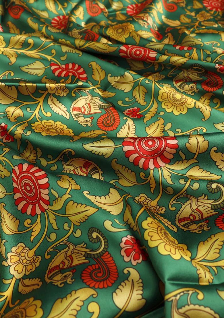 Green Printed Satin Lehenga Set - Indya
