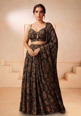 Black Printed Chiffon Lehenga Set