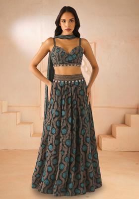 Multi Printed Chiffon Lehenga Set