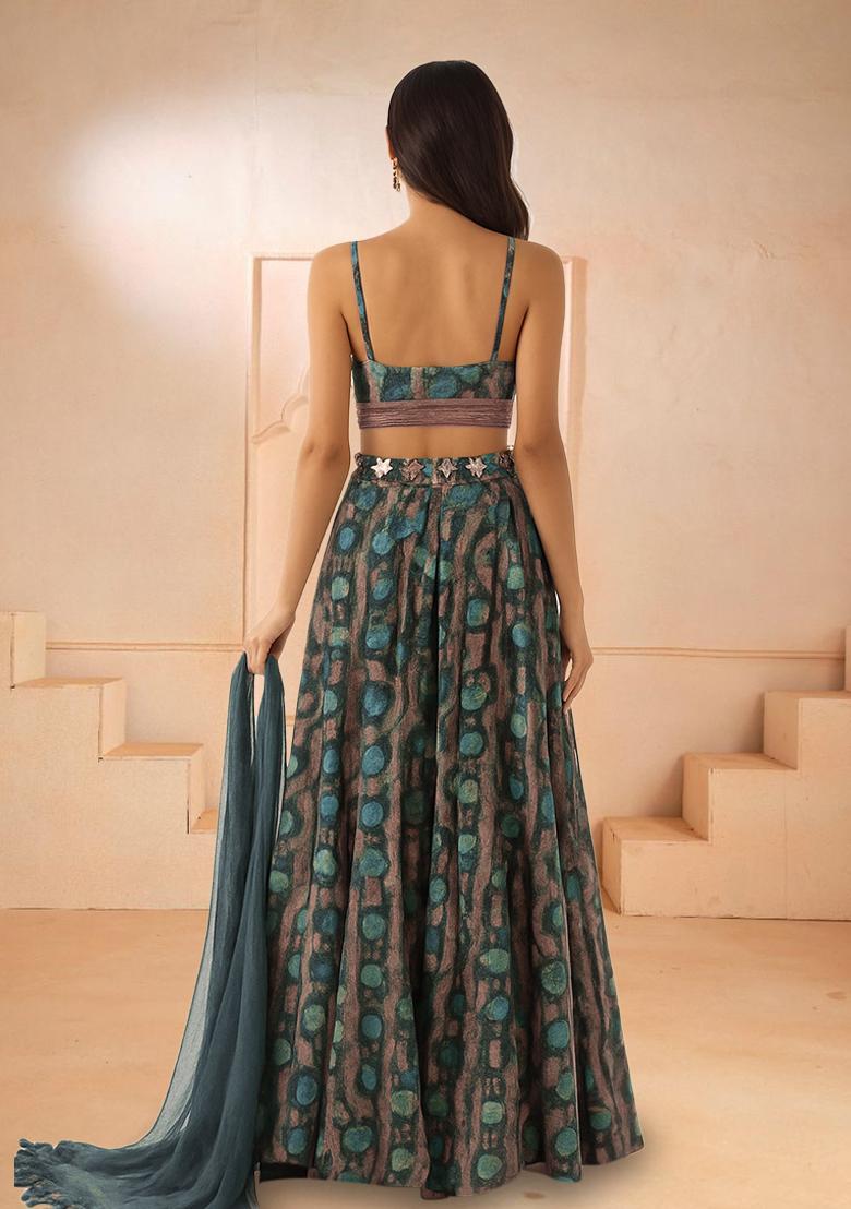 Multi Printed Chiffon Lehenga Set - Indya